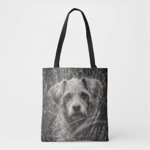 Cute Puppy Black and Whie Portrait Photograph Tote Bag