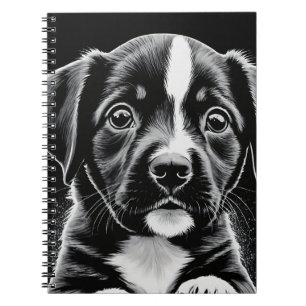 Cute Puppy - Black and White Design - Notebook