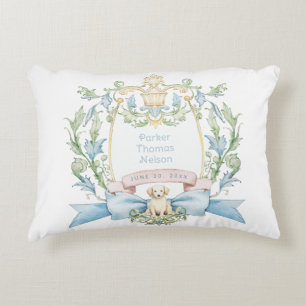 Cute Puppy Blue Ribbon Crest   Baby Boy Decorative Cushion