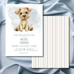Cute Puppy Blue Watercolor Baby Shower Invitation