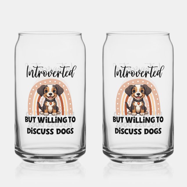 Cute Puppy Boho Rainbow "Introverted" Graphic Can Glass (Front)