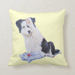 Cute puppy border collie and teddy dog art cushion