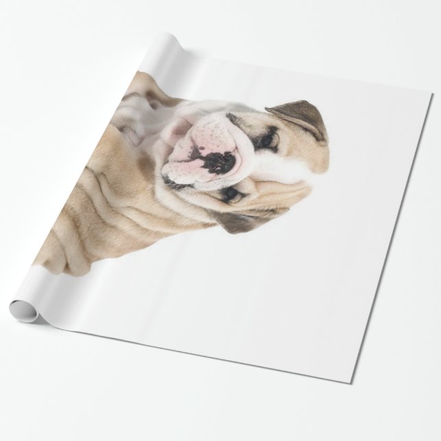Cute Puppy Bulldog Sad Wrapping Paper (Unrolled)