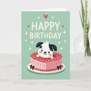 Cute Puppy Cake Birthday Card