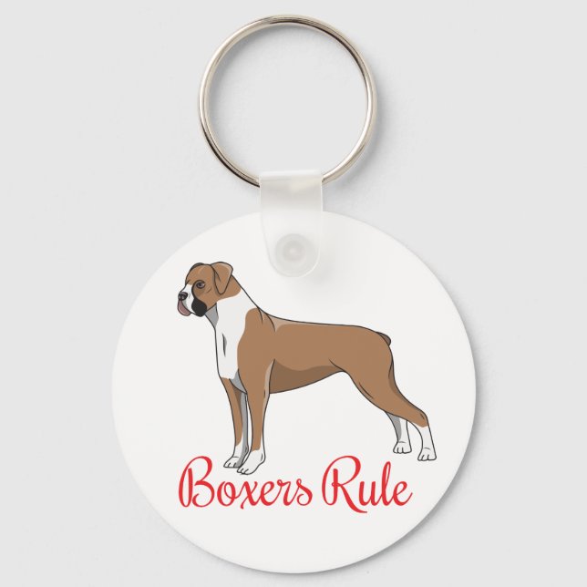 Cute Puppy Cartoon Dog Lover Boxer Key Ring (Front)