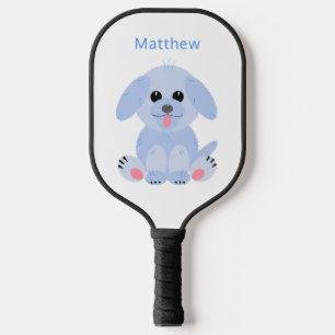 Cute Puppy Cartoon Dog Personalized Pastel Blue Pickleball Paddle