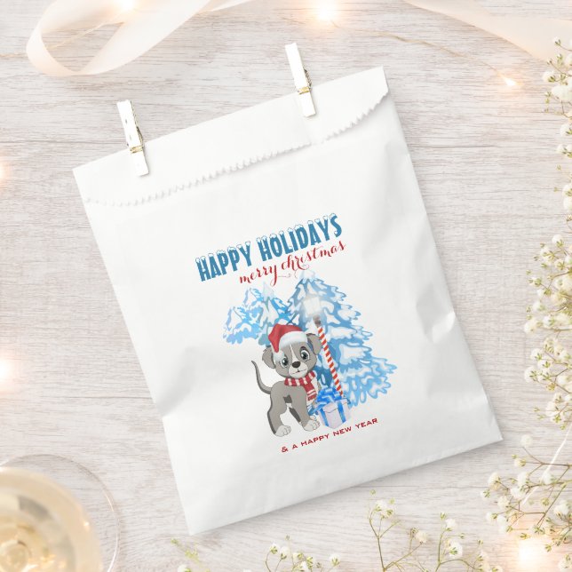 Cute Puppy Cartoon Snowy Christmas Holidays Favour Bags (Clipped)