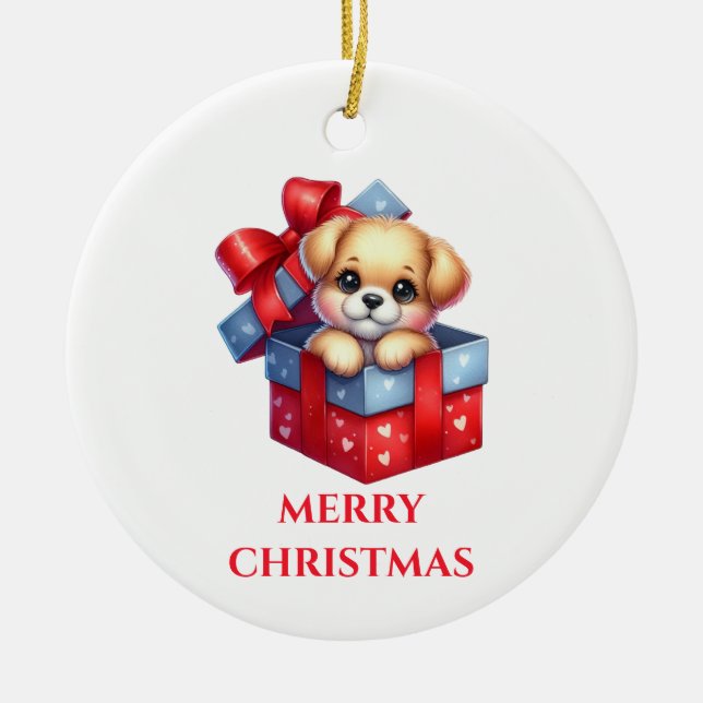 Cute Puppy Christmas Ceramic Tree Decoration (Front)
