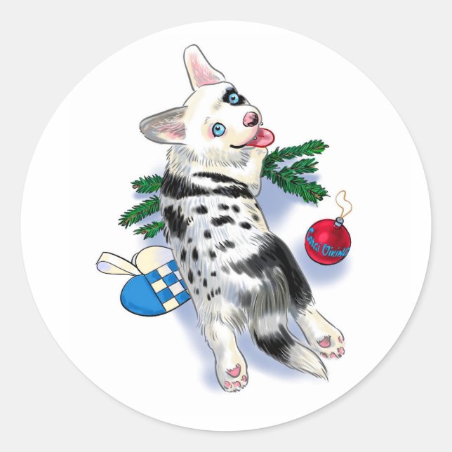 Cute puppy Christmas Classic Round Sticker (Front)
