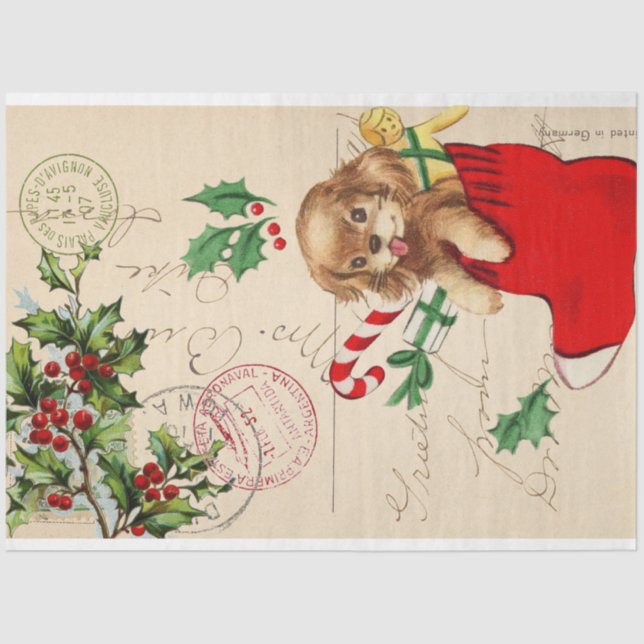 Cute Puppy Christmas Decoupage Tissue Tissue Paper (Front)