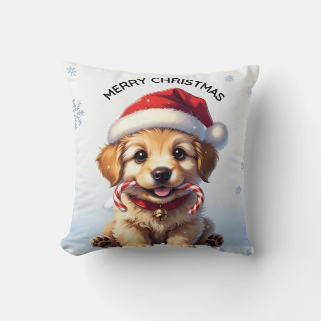 Cute Puppy Christmas Golden Retriever Holiday  Cushion (Front)