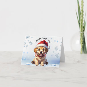 Cute Puppy Christmas Golden Retriever Holiday Thank You Card