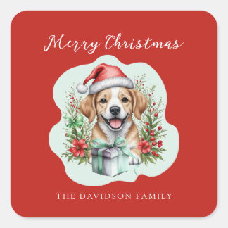 Cute Puppy Christmas Square Sticker