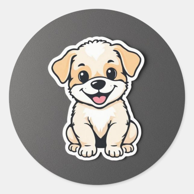 cute puppy classic round sticker (Front)