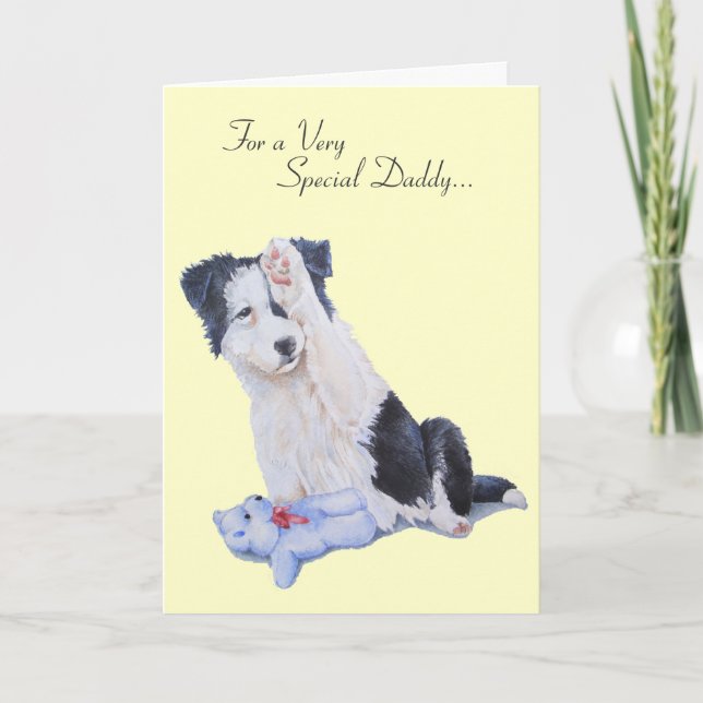 Cute puppy collie dog realist daddy art card (Front)