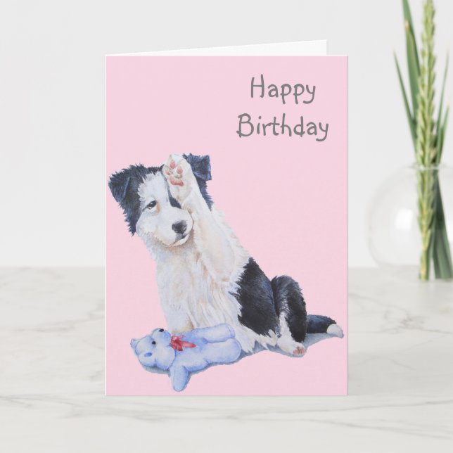 Cute puppy collie realist dog art birthday card (Front)