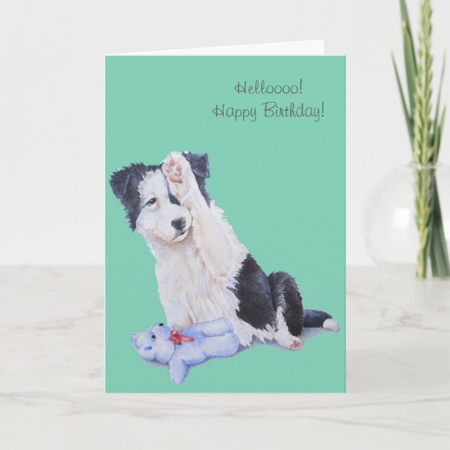 Cute puppy collie realist dog art birthday card (Front)