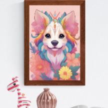 Cute Puppy Colourfully Flowers