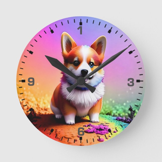 Cute Puppy Corgi Dog-36475 Round Clock (Front)