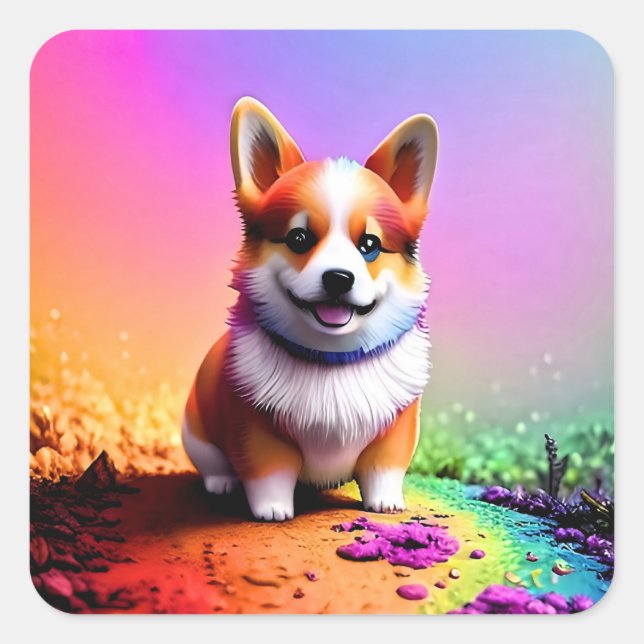 Cute Puppy Corgi Dog-36475 Square Sticker (Front)