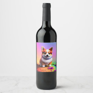 Cute Puppy Corgi Dog-36475 Wine Label