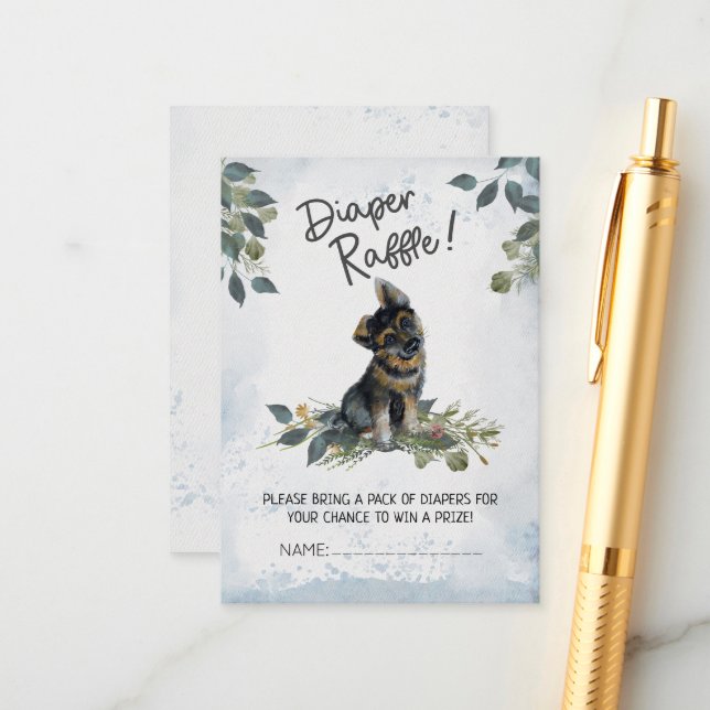 Cute Puppy Diaper Raffle Tickets Enclosure Card (Front/Back In Situ)