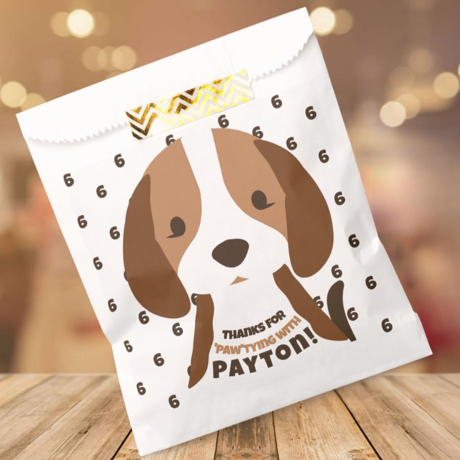 Cute Puppy Dog Age & Name Kid's Birthday Party Favour Bags (cute puppy dog favor bags for kids birthday parties puppy dog with custom name and age)