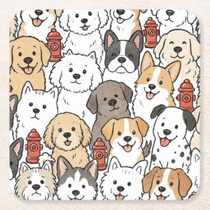 Cute Puppy Dog and Fire Hydrant Paper Coaster