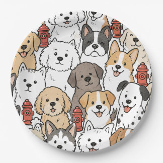 Cute Puppy Dog and Fire Hydrant Paperplates Paper Plate