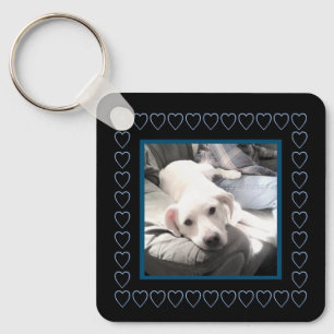 Cute Puppy Dog and Hearts Blue Valentine's Day Key Ring