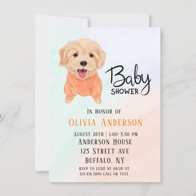 Cute Puppy Dog and Watercolor Boy Baby Shower Invitation (Front)