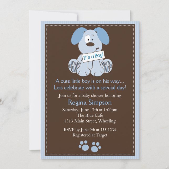 Cute Puppy Dog Baby Shower Invitation Blue (Front)
