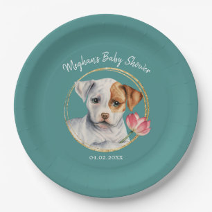 Cute Puppy Dog Baby Shower Teal Paper Plate