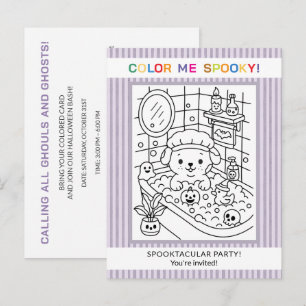 Cute Puppy Dog Bath Halloween Colouring Invitation Postcard