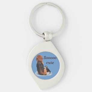 Cute puppy dog beagle cuddling his mum key ring