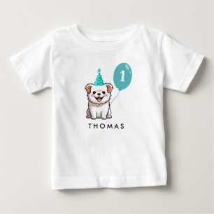 Cute Puppy Dog Birthday Boy Blue Balloon Baby T-Shirt