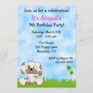 Cute Puppy Dog Birthday Invitation for Girls