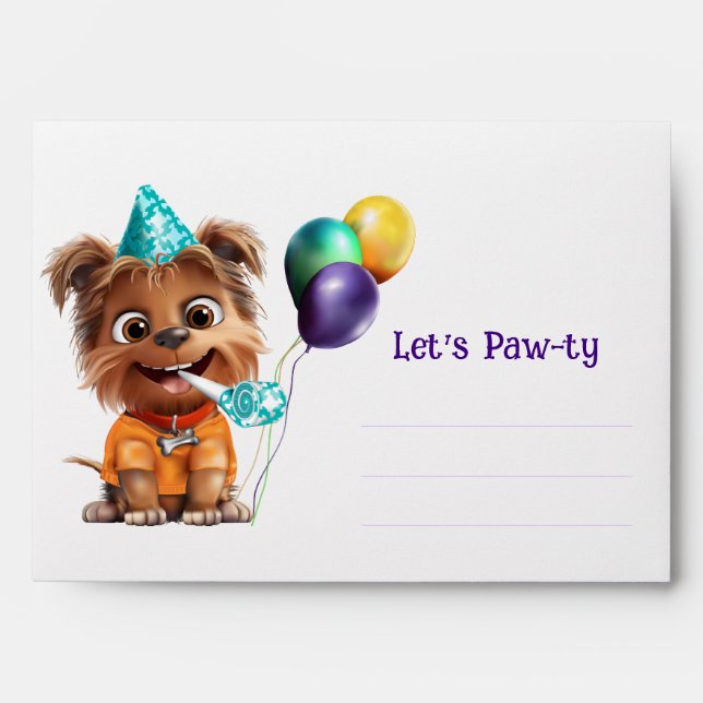 Cute Puppy Dog Birthday Party Envelope (Front)