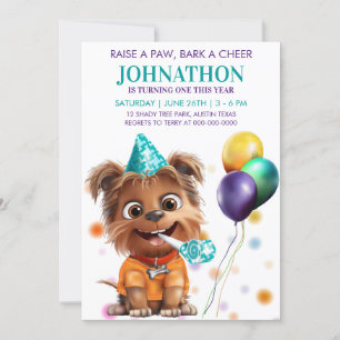 Cute Puppy Dog Birthday Party Invitation
