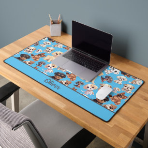 Cute Puppy Dog Blue Desk Mat