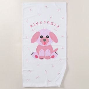 Cute Puppy Dog Blush Pink Cartoon Personalised Beach Towel