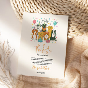 Cute Puppy Dog Boy 5th Birthday Pawty Time First Thank You Card
