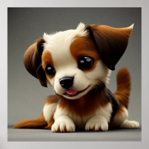 Cute puppy dog brown and white poster