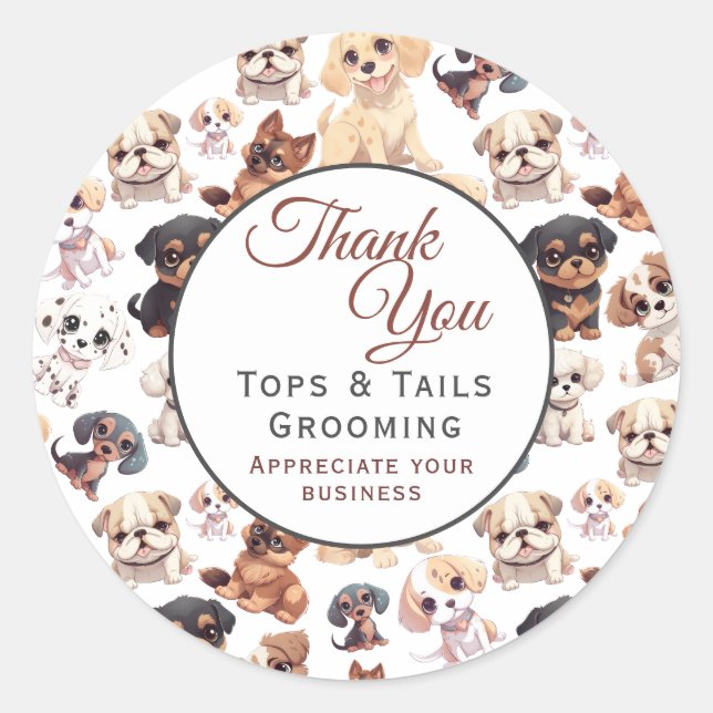 Cute Puppy Dog Business  Classic Round Sticker (Front)