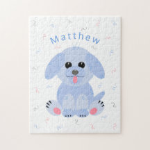 Cute Puppy Dog Cartoon Blue Personalised