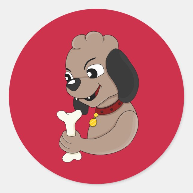 Cute puppy dog cartoon classic round sticker (Front)
