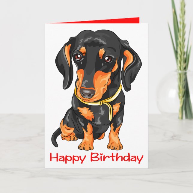 Cute Puppy Dog Cartoon Dachshund Birthday Card (Front)