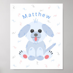 Cute Puppy Dog Cartoon Pink Pastel Personalised Poster