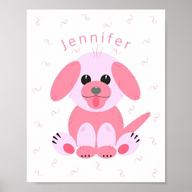 Cute Puppy Dog Cartoon Pink Personalized Girl Poster (Front)