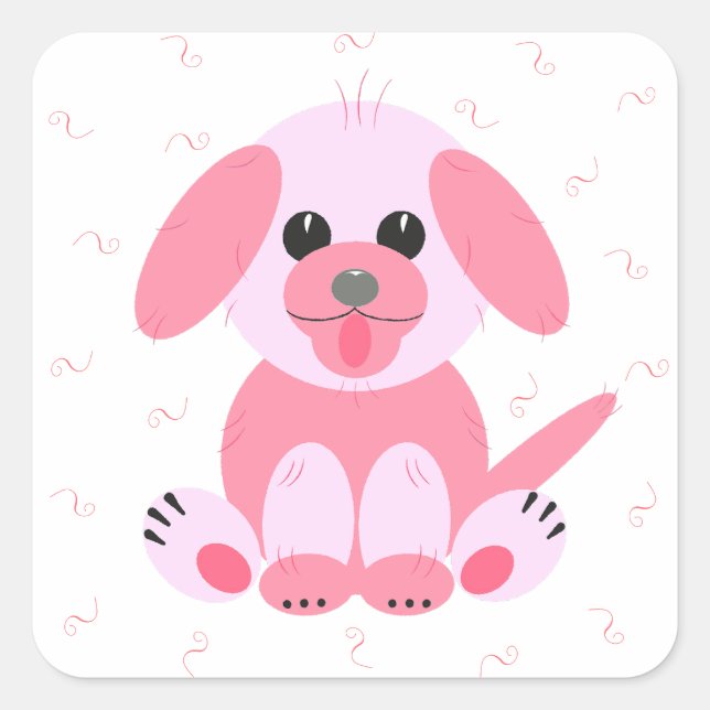 Cute Puppy Dog Cartoon Pink Square Sticker (Front)